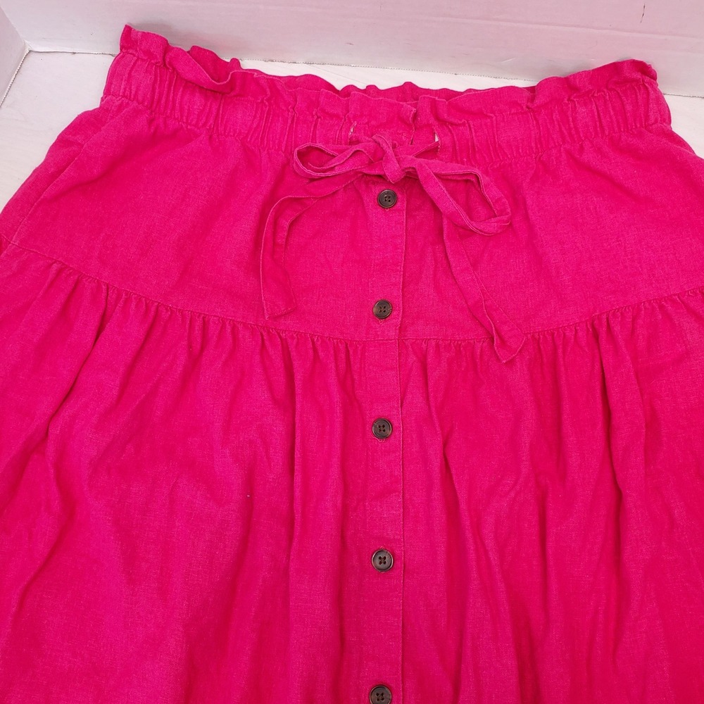 Universal Thread Womens XL Hot Pink Linen Blend Tiered Midi Skirt Barbiecore